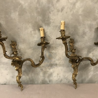 Paire d'appliques aux Chinois en bronze d'époque 19 ème