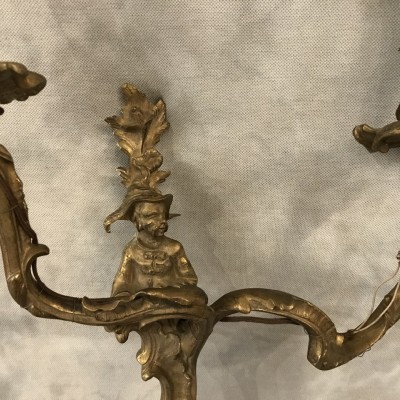 Paire d'appliques aux Chinois en bronze d'époque 19 ème