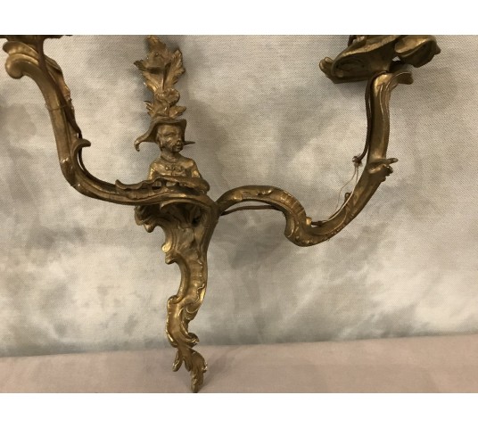 Paire d'appliques aux Chinois en bronze d'époque 19 ème