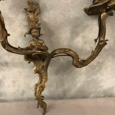 Paire d'appliques aux Chinois en bronze d'époque 19 ème