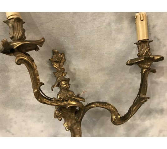 Paire d'appliques aux Chinois en bronze d'époque 19 ème