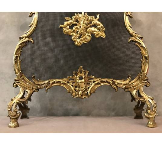 Firewall fireplace screen with a bronze fireplace 19 th of the Louis XV style