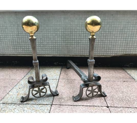Pair of large iron and vintage brass channels 19 th