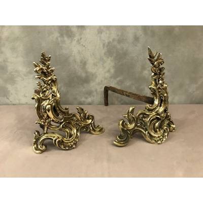 Paire de chenets en bronze de style Louis XV d' epoch 19 ème