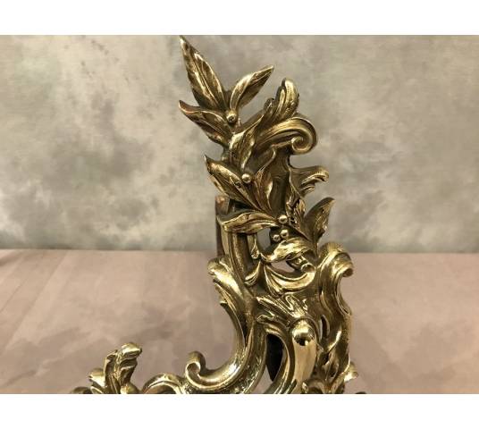 Paire de chenets en bronze de style Louis XV d' epoch 19 ème
