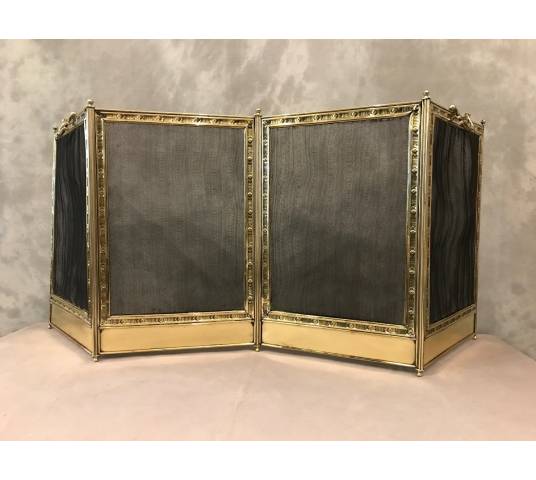 Pare fire of antique fireplace in vintage pressed brass 19 th