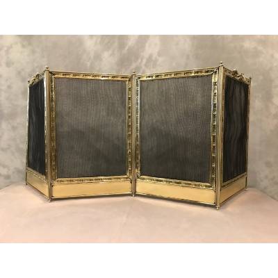 Pare fire of antique fireplace in vintage pressed brass 19 th