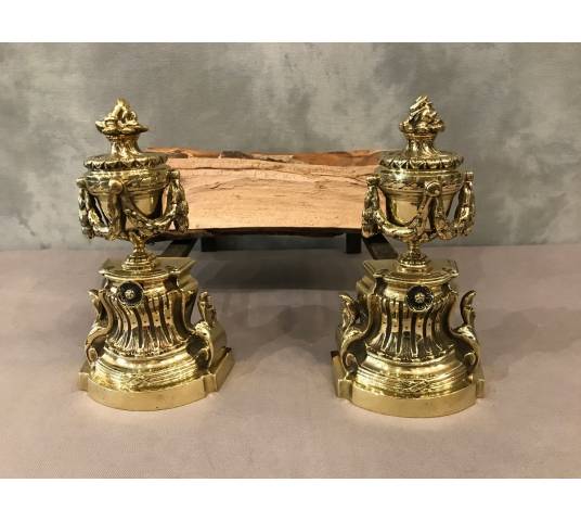 Paire de chenets en bronze de style Louis XVI d' epoch 19 ème