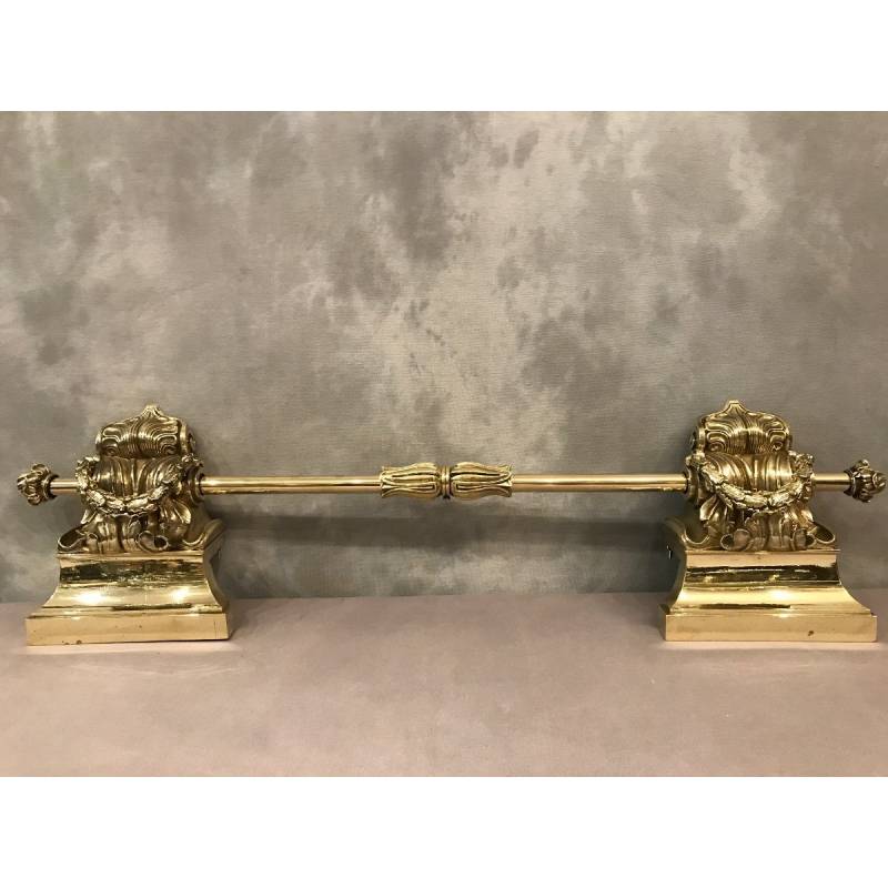 Barre de foyer, barre de cheminée en bronze et laiton d'époque 19 ème