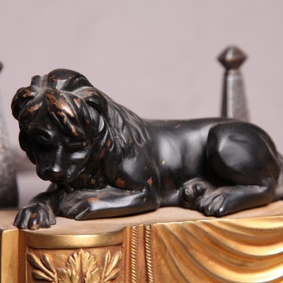 Paire de chenets en bronze gilt aux lions d' epoch 19 ème