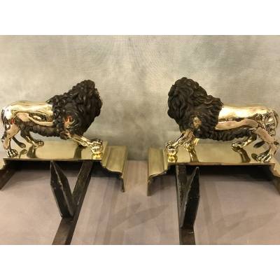 Belle paire de chenets anciens en bronze d'époque 19 ème