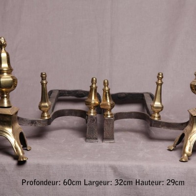 Paire de chenets d'époque Louis XIV 17 ème double ferrures